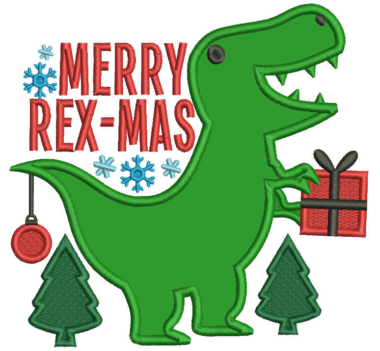 Merry REX-MAS Dinosaur WIth Christmas Gifts Applique Machine Embroidery Design Digitized Pattern