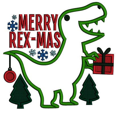 Merry REX-MAS Dinosaur WIth Christmas Gifts Applique Machine Embroidery Design Digitized Pattern