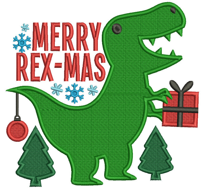 Merry REX-MAS Dinosaur WIth Christmas Gifts Filled Machine Embroidery Design Digitized Pattern