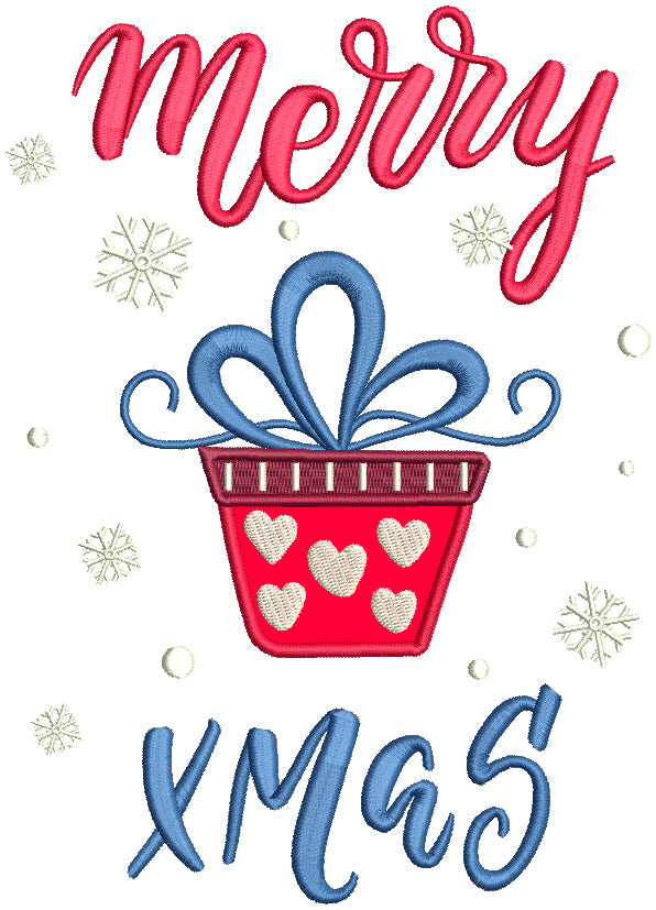 Merry Xmas Gift Box Christmas Applique Machine Embroidery Design Digitized Pattern