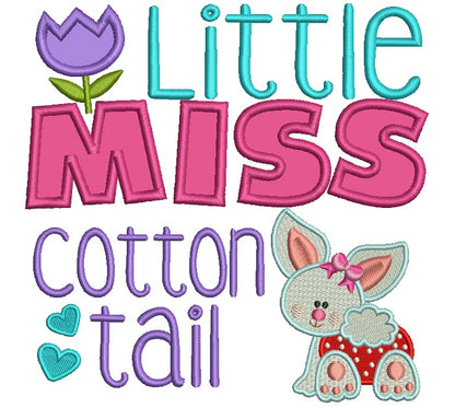 Little Miss Cotton Tail Easter Bunny Applique Machine Embroidery Design Digitized Pattern