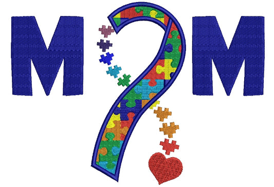 Mom Autism Awareness Ribbon with heart Filled Machine Embroidery Digitized Design Pattern