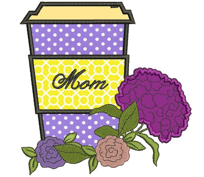 Mom Big Flower Applique Machine Embroidery Digitized Design Pattern