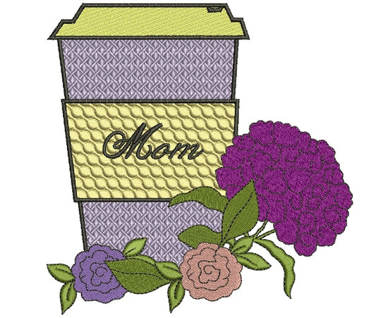 Mom Big Flower Filled Machine Embroidery Digitized Design Pattern