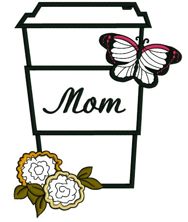 Mom Flower and Butterfly Applique Machine Embroidery Digitized Design Pattern