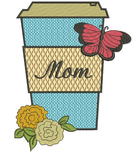 Mom Flower and Butterfly Filled Machine Embroidery Digitized Design Pattern