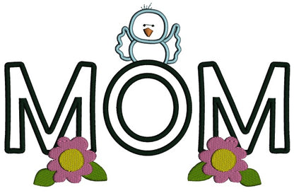 Mom with Little Bird and Flowers Applique Machine Embroidery Digitized Design Pattern