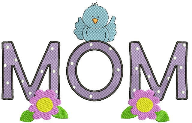 Mom with Little Bird and Flowers Filled Machine Embroidery Digitized Design Pattern