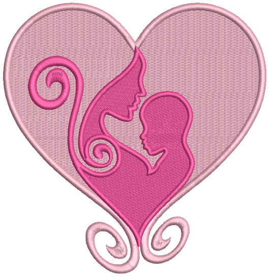 Mommy And A Child Love Heart Filled Machine Embroidery Design Digitized Pattern
