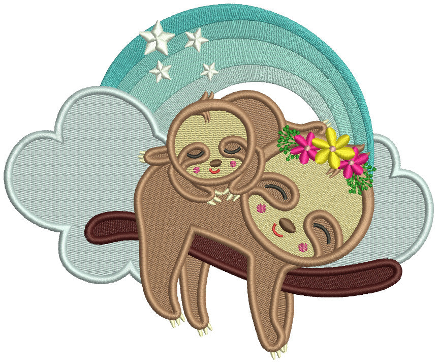 Mommy And Baby Sloth Sleeping Filled Machine Embroidery Design Digitized Patterny