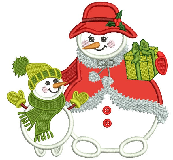 Mommy And Baby Snowman Family Christmas Applique Machine Embroidery Design Digitized Pattern