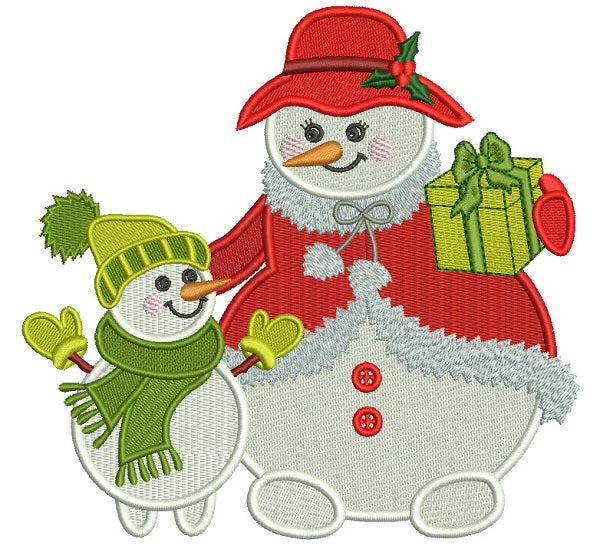 Mommy And Baby Snowman Family Christmas Filled Machine Embroidery Design Digitized Pattern