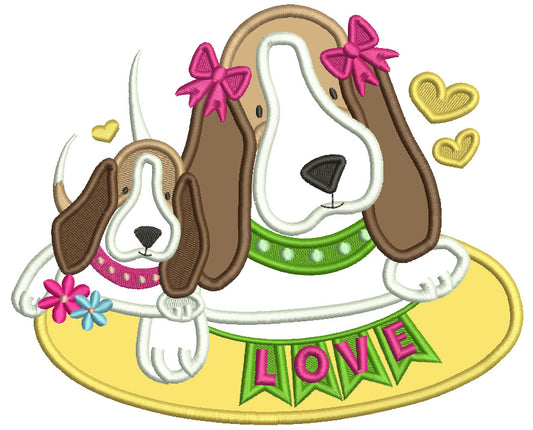Mommy Dog And Baby Puppy Love Mother's Day Applique Machine Embroidery Design Digitized Pattern