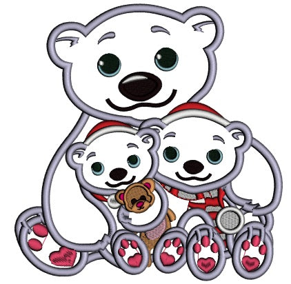 Mommy Polar Bear With Kids Applique Machine Embroidery Design Digitized Pattern