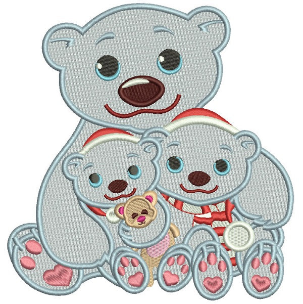 Mommy Polar Bear With Kids Filled Machine Embroidery Design Digitized Pattern