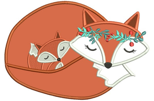 Mommy and Baby Fox Applique Machine Embroidery Design Digitized Pattern