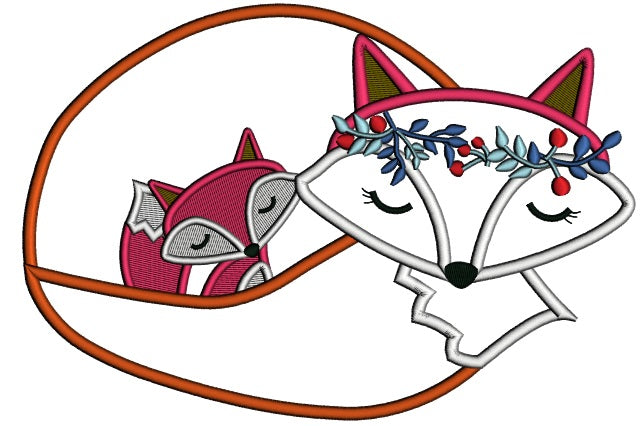 Mommy and Baby Fox Applique Machine Embroidery Design Digitized Pattern