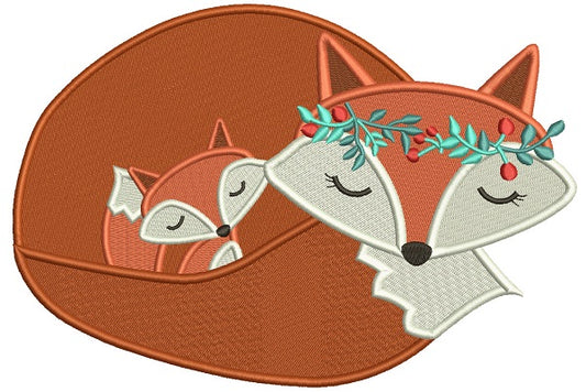 Mommy and Baby Fox Filled Machine Embroidery Design Digitized Pattern