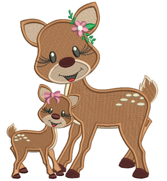 Mommy and Cute Baby Deer Filled Machine Embroidery Design Digitized Pattern