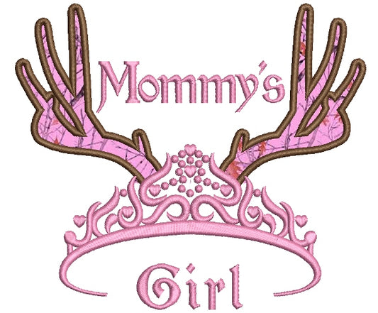 Mommys Girl Tiara with Antlers Hunting Applique Machine Embroidery Digitized Design Pattern