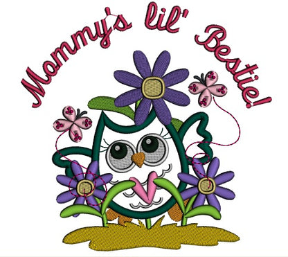 Mommy's Little Bestie Cute Owl With Flowers Applique Machine Embroidery Design Digitized Pattern