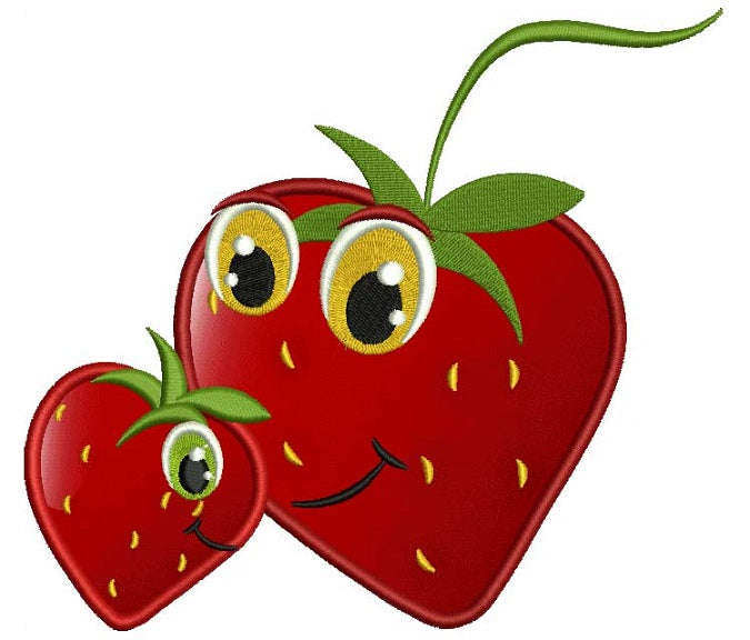 Mommy and Me Cute Strawberry Applique Machine Embroidery Digitized Design Pattern