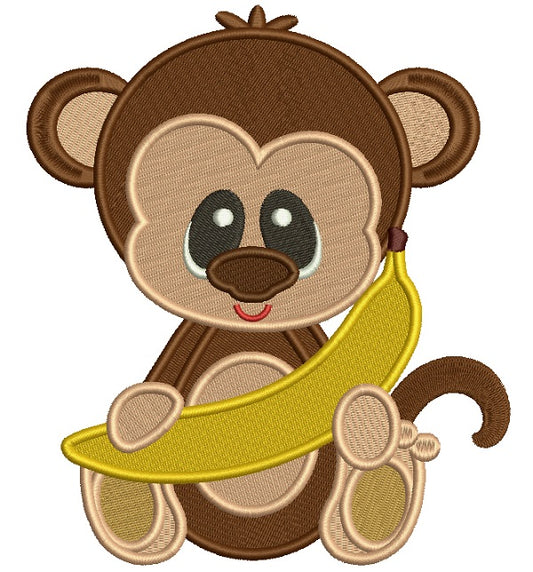 Monkey With a Banana Filled Machine Embroidery Design Digitized Pattern