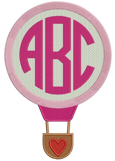 Monogram Hot Air Baloon With Hearts Filled Machine Embroidery Design Digitized Pattern