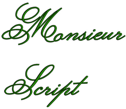 Monsieur Font Machine Embroidery Script Upper and Lower Case 1 2 3 inches