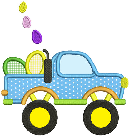Monster Truck With Easter Eggs Applique Machine Embroidery Design Digitized