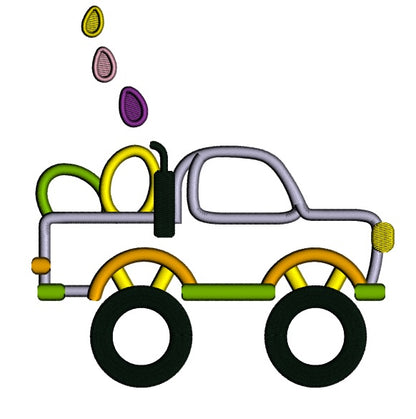Monster Truck With Easter Eggs Applique Machine Embroidery Design Digitized