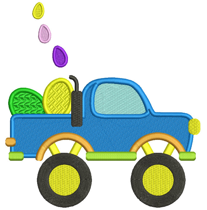 Monster Truck With Easter Eggs Filled Machine Embroidery Design Digitized
