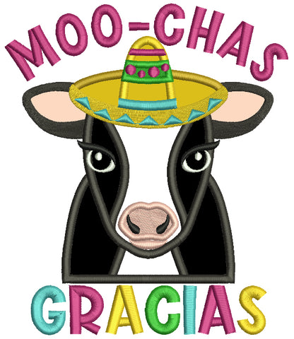 Moo Chas Gracias Cow Wearing Sombrero Applique Machine Embroidery Design Digitized Pattern
