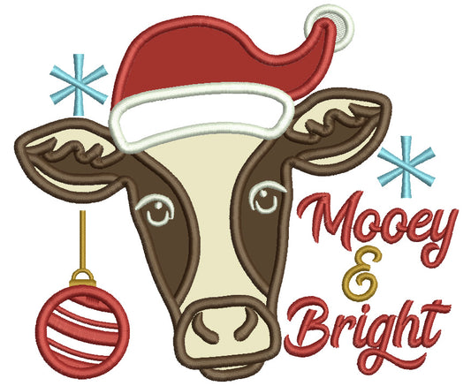 Mooey And Bright Cow Christmas Applique Machine Embroidery Design Digitized Pattern