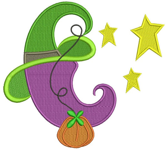 Moon Wearing Witch's Hat Halloween Filled Machine Embroidery Design Digitized Pattern