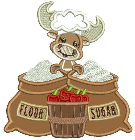 Moose Cook With Sugar And Flour Applique Machine Embroidery Design Digitized Pattern