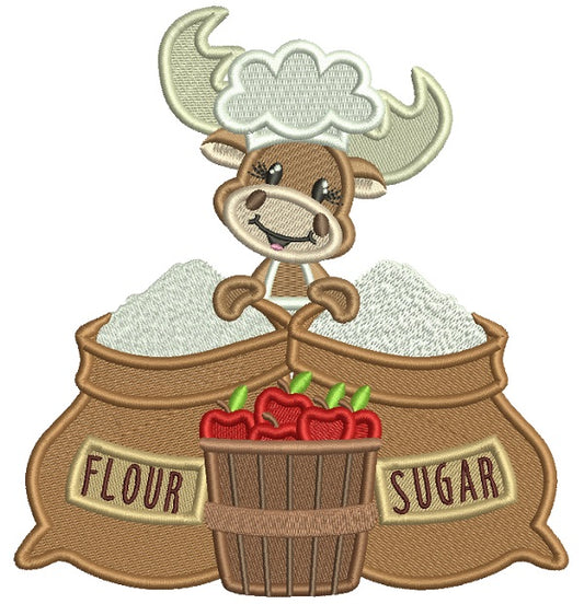 Moose Cook With Sugar And Flour Filled Machine Embroidery Design Digitized Pattern