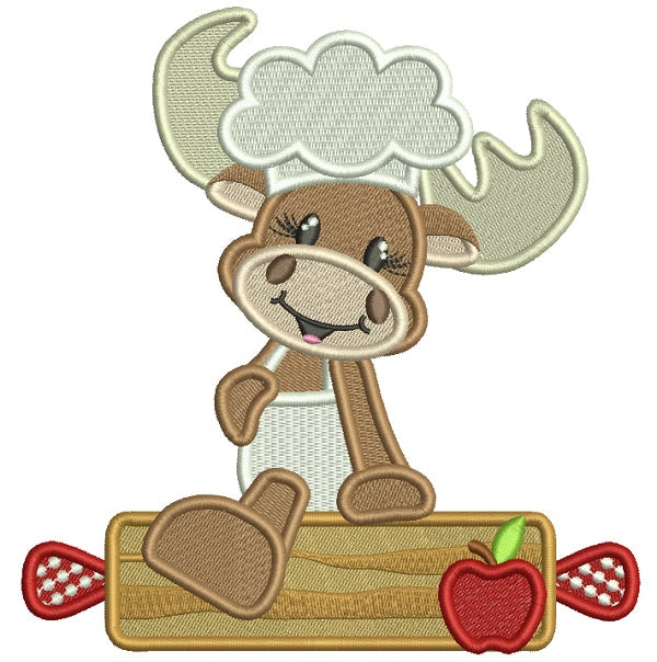 Moose Cook With a Rolling Pin Filled Machine Embroidery Design Digitized Pattern