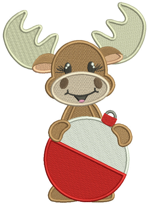 Moose Holding Christmas Ornament Filled Machine Embroidery Design Digitized Pattern