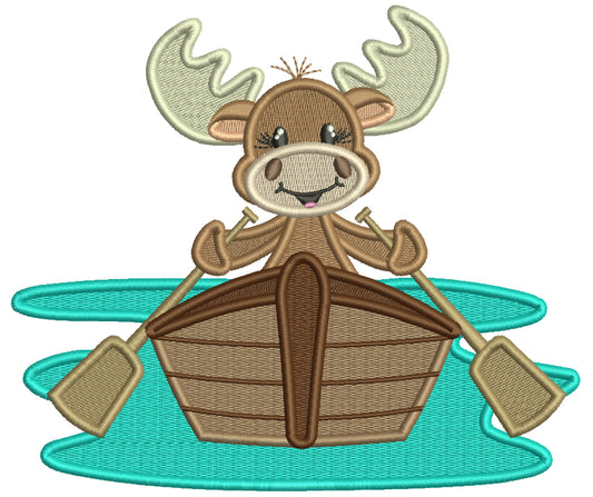 Moose Rowing a Boat Filled Machine Embroidery Design Digitized Pattern