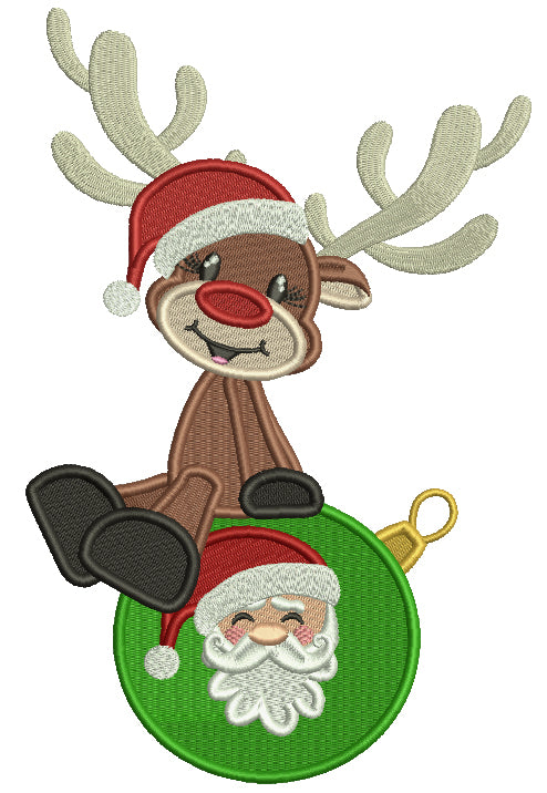 Moose Sitting On A Christmas Ornament Filled Machine Embroidery Design Digitized Pattern