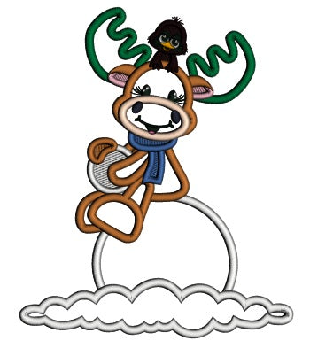 Moose Sitting a Snow Christmas Applique Machine Embroidery Design Digitized Pattern