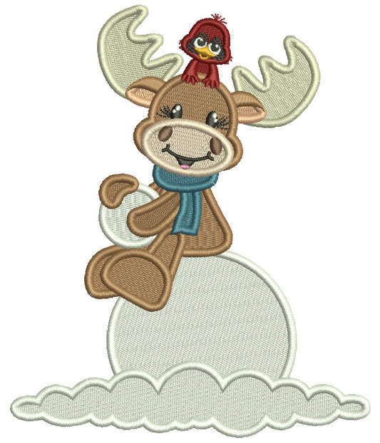 Moose Sitting a Snow Christmas Filled Machine Embroidery Design Digitized Pattern