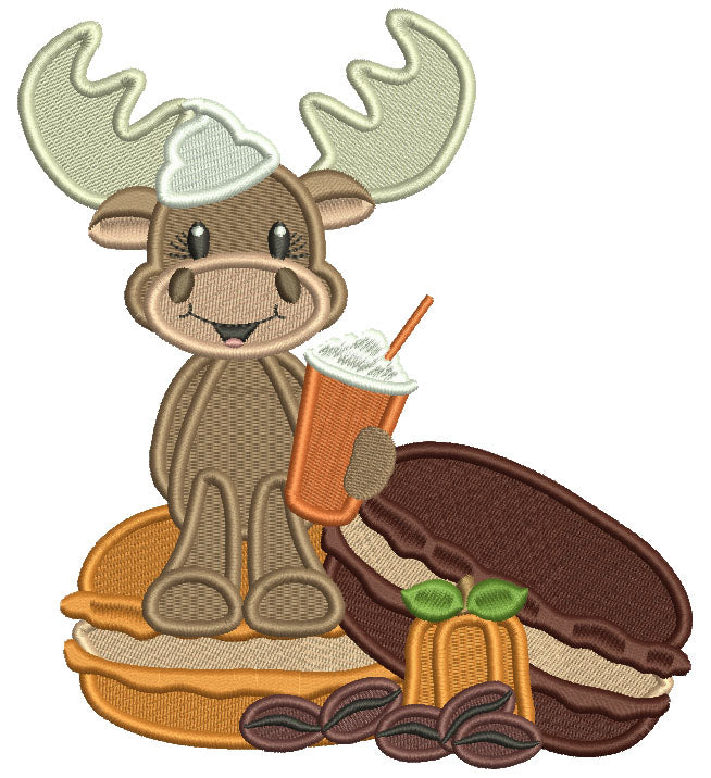 Moose Sitting on a Donut Fall Filled Thanksgiving Machine Embroidery Design Digitized Pattern