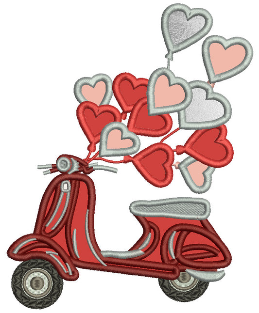 Moped WIth Hearts Valentine's Day Applique Machine Embroidery Design Digitized Pattern