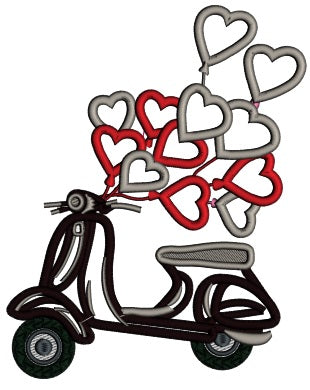 Moped WIth Hearts Valentine's Day Applique Machine Embroidery Design Digitized Pattern