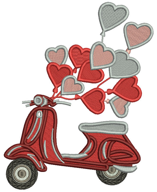 Moped WIth Hearts Valentine's Day Filled Machine Embroidery Design Digitized Pattern