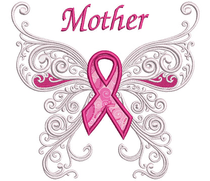 Mother Breast Awareness Ribbon Butterfly Applique Machine Embroidery Design Digitized Pattern