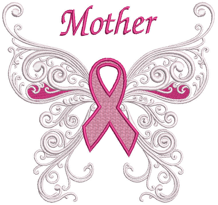 Mother Breast Awareness Ribbon Butterfly Filled Machine Embroidery Design Digitized Pattern