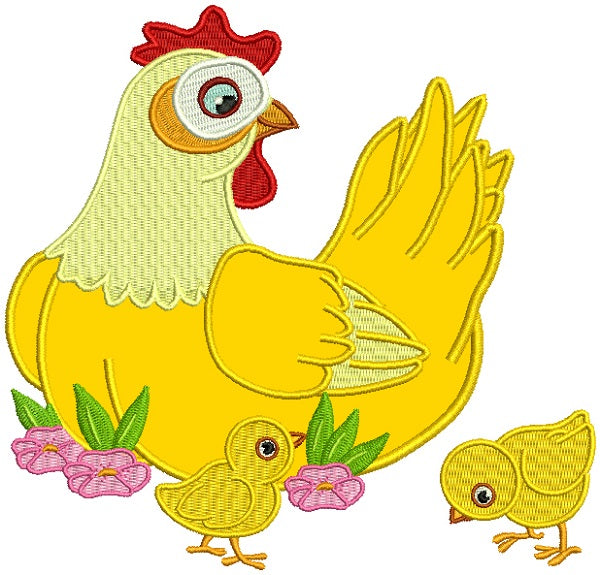 Mother Hen With Baby Chicks Applique Machine Embroidery Design Digitiz ...